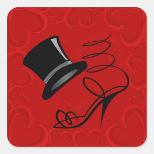 Sticker Carré Sky Blue Hearts Top Chapeau et talons hauts sur au