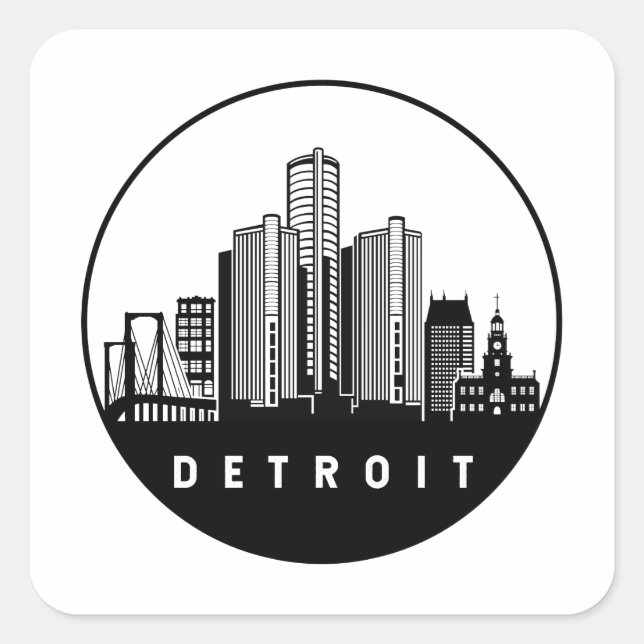 Sticker Carré Skyline Detroit Michigan (Devant)