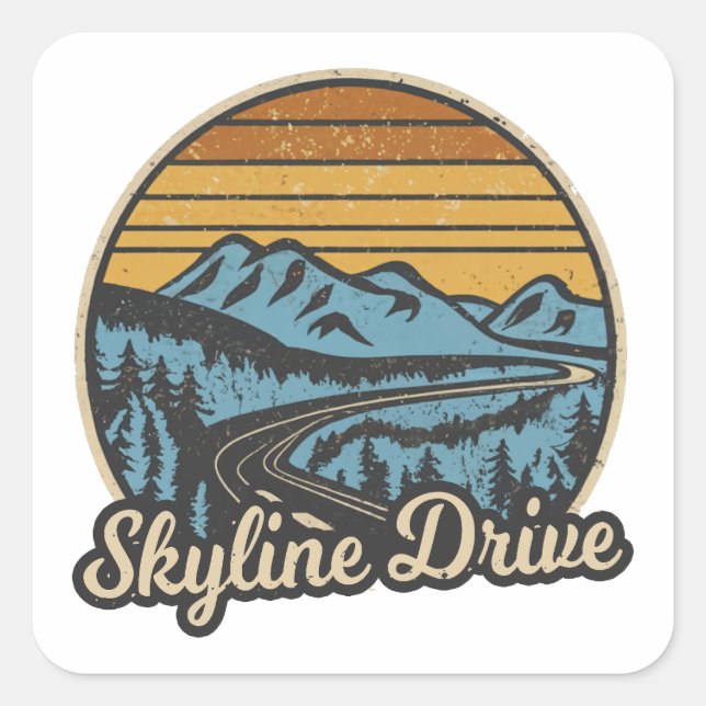 Sticker Carré Skyline Drive Virginia Retro (Devant)