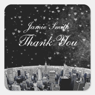 Sticker Carré Skyline NYC Etched #2 Black White Heart Merci
