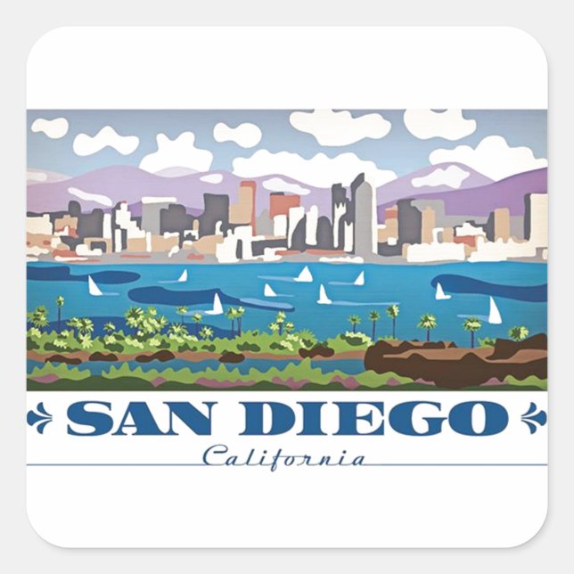 Sticker Carré Skyline San Diego (Devant)