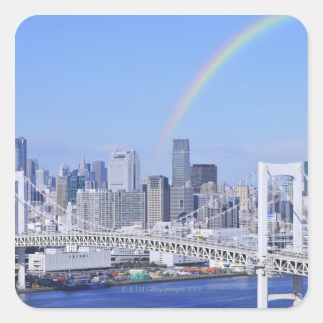 Sticker Carré Skyline Tokyo et Rainbow Bridge (Devant)