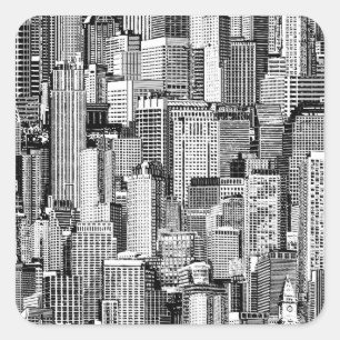 Sticker Carré Skyscraper City Texture Isométrique sans fil
