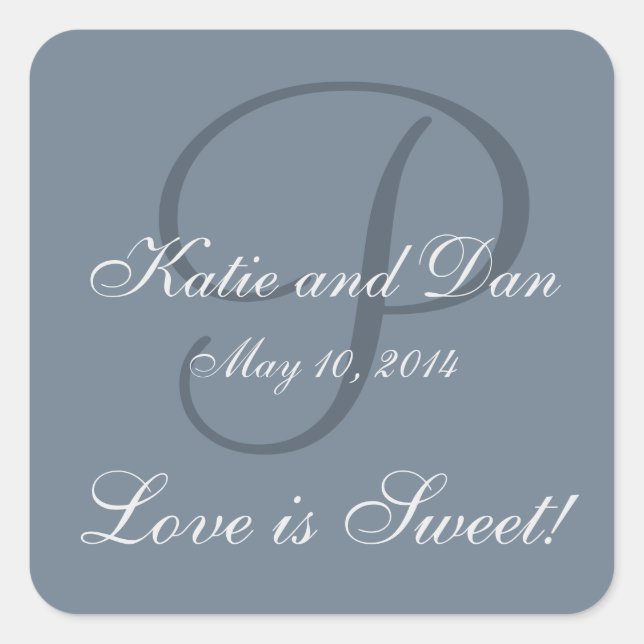 Sticker Carré Slate Grey Life est doux Mariage monogramme (Devant)