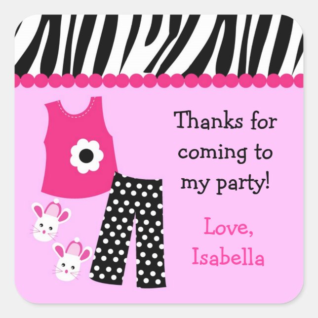 Sticker Carré Sleepover Pajamas Anniversaire Fête Favoriser Stic (Devant)