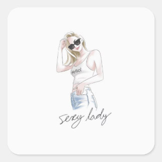Sticker Carré slogan de femme sexy avec fashion girl