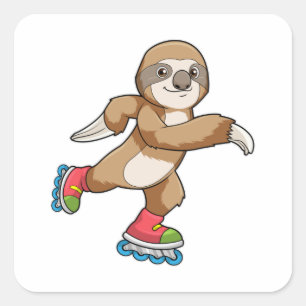 Sticker Carré Sloth as Skater avec Patins Inline