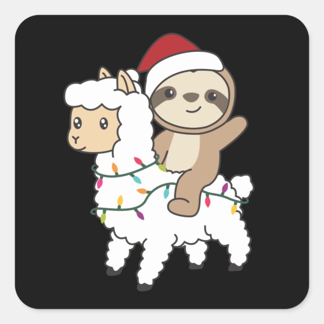 Sticker Carré Sloth Lama Noël Neige Animaux d'hiver (Devant)