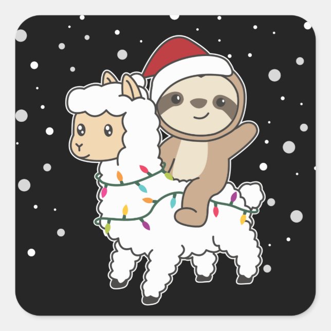 Sticker Carré Sloth Lama Noël Neige hiver Animaux Carré St (Devant)