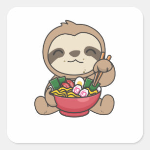 Sticker Carré Sloth Mange Ramen Cute Kawaii Noodle Sloth