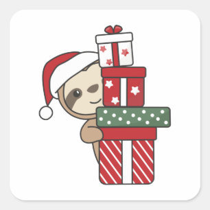 Sticker Carré Sloth Noël Cadeau fentes d'hiver