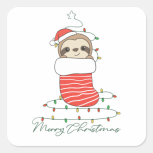 Sticker Carré Sloth Noël Neige Hiver Animaux Fentes