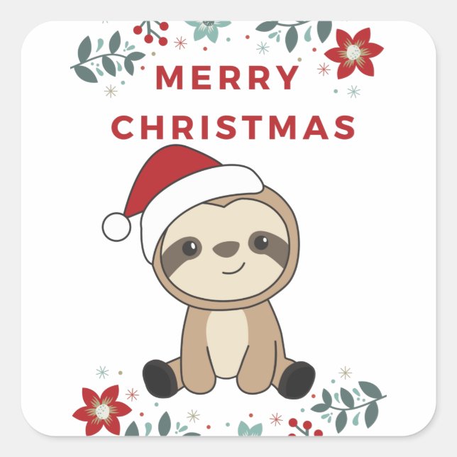 Sticker Carré Sloth Noël Neige Hiver Animaux Fentes (Devant)