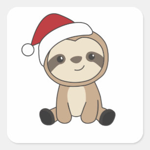 Sticker Carré Sloth Noël Neige Hiver Animaux Fentes