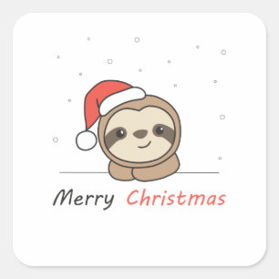 Sticker Carré Sloth Noël Neige Hiver Animaux Fentes