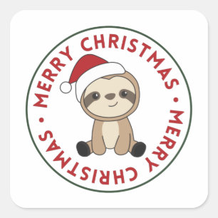 Sticker Carré Sloth Noël Neige Hiver Animaux Fentes Carré