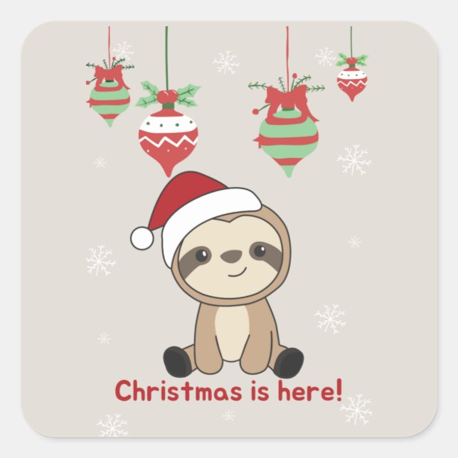Sticker Carré Sloth Noël Neige Hiver Animaux Fentes Carré (Devant)