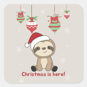 Sticker Carré Sloth Noël Neige Hiver Animaux Fentes Carré