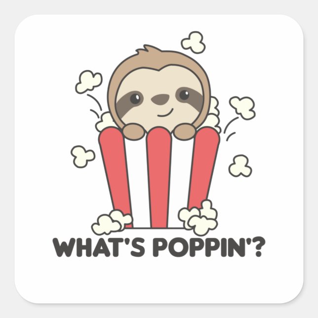 Sticker Carré Sloth Popcorn Whats Poppin Funny Animaux (Devant)