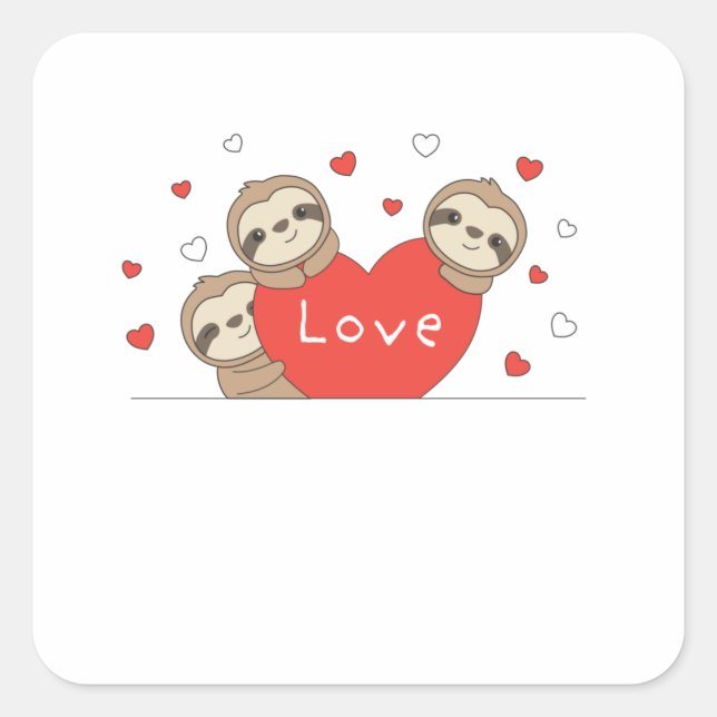 Sticker Carré Sloth Valentine's Day Heart Love mignonne Sloths (Devant)
