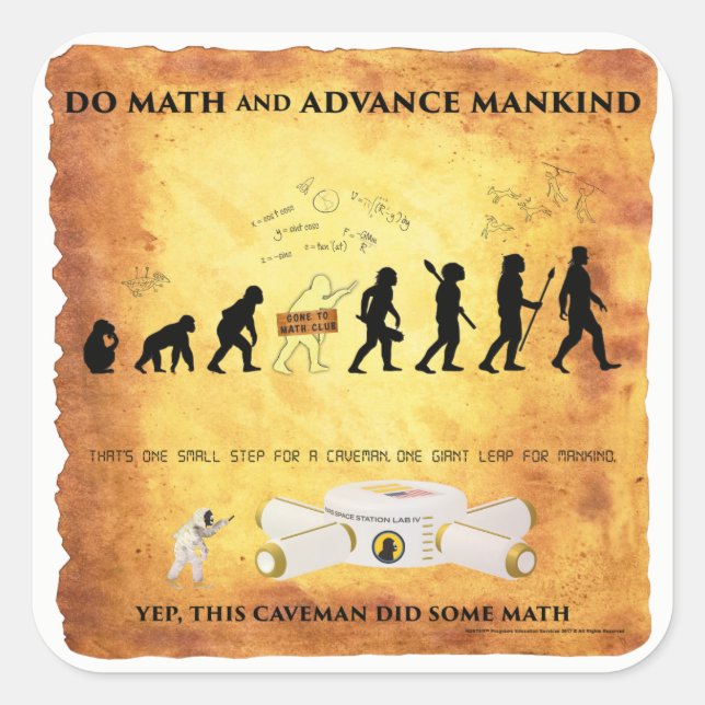 Sticker Carré Smart Caveman : Do Math and Advance Mankind Sticke (Devant)