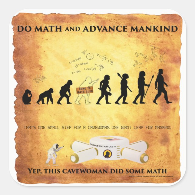 Sticker Carré Smart Cavewoman : Faites des maths et faites avanc (Devant)