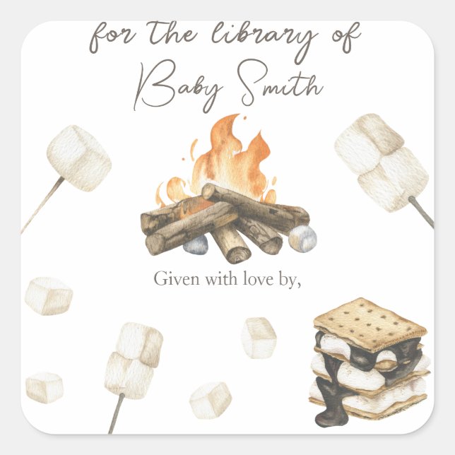 Sticker Carré S'more baby shower - pour la bibliothèque de (Devant)