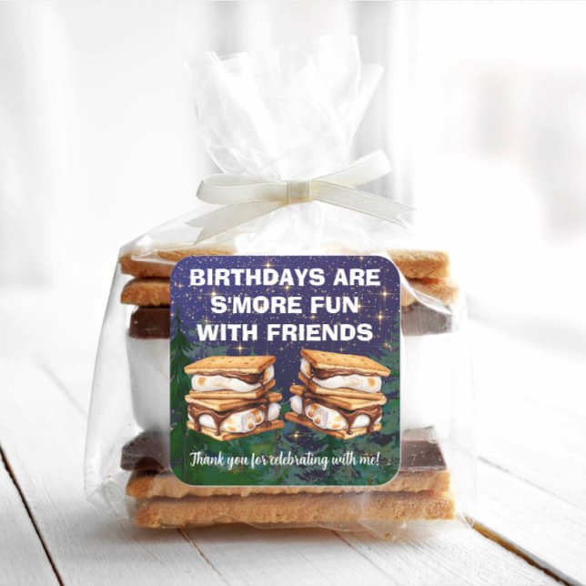 Sticker Carré S''mores Glamping fête d'anniversaire (Cute s'mores stickers. You can add your own text.)