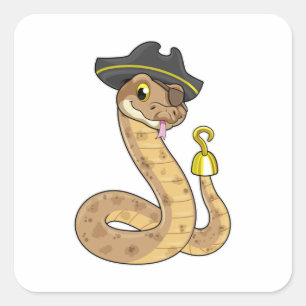 Sticker Carré Snake as Pirate with Hook Hand & Eye patch