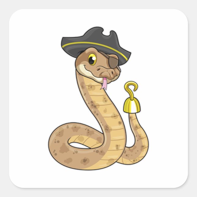 Sticker Carré Snake as Pirate with Hook Hand & Eye patch (Devant)