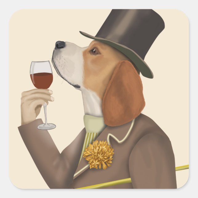 Sticker Carré Snob de vin beagle (Devant)