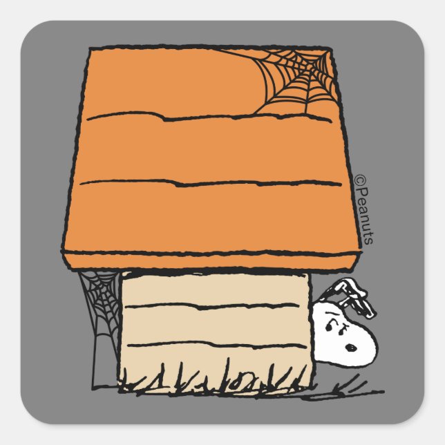 Sticker Carré Snoopy Halloween Spider Web Doghouse (Devant)