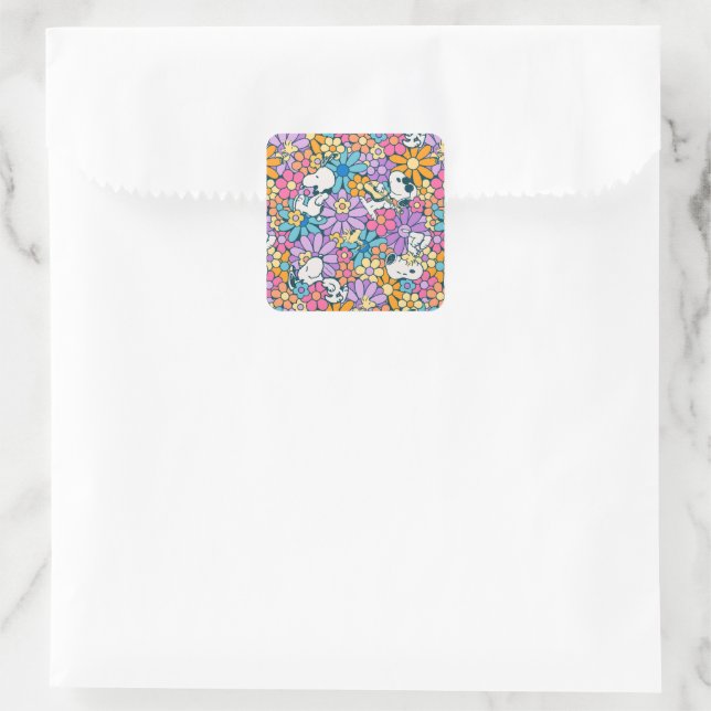 Sticker Carré Snoopy & Motif de fleurs de bois (Sac)