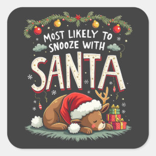 Sticker Carré Snooze avec Père Noël Sleepy Reindeer