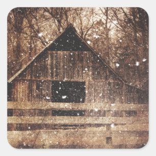 Sticker Carré Snow Country rural Old Barn