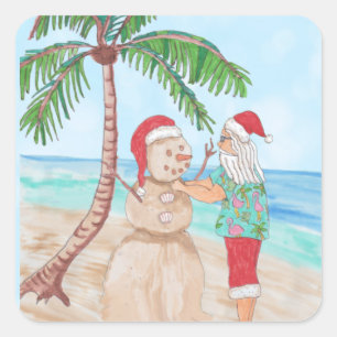 Sticker Carré Snowbird Père Noël et Sandy Snowman