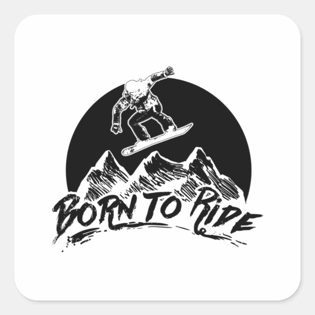 Sticker Carré Snowboard | Cadeaux Après-Ski Snowboard Mountains (Devant)
