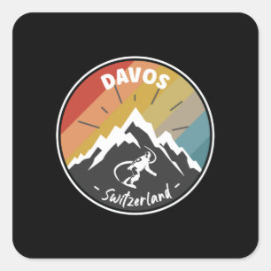 Sticker Carré Snowboard Davos Suisse