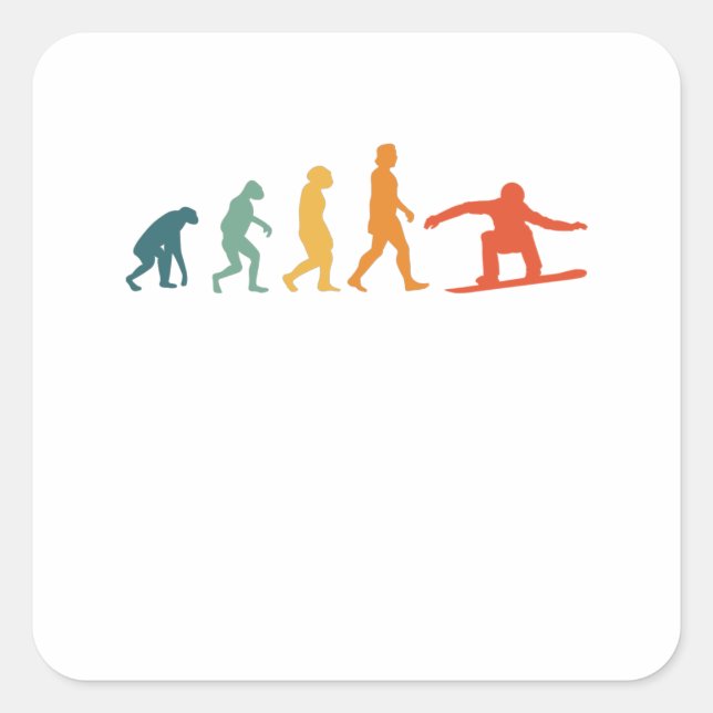 Sticker Carré Snowboard Evolution Retro Snowboardeur hiver (Devant)