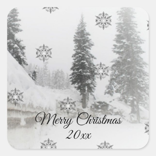 Sticker Carré Snowfall Snowflakes Noël noir blanc sketch (Devant)