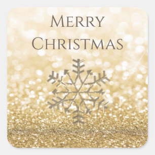 Sticker Carré Snowflake hiver Romantique Glitterie brillant or