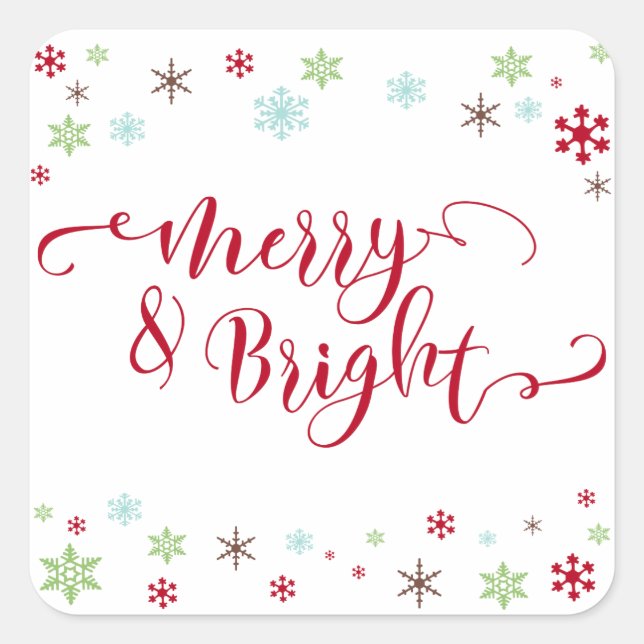 Sticker Carré Snowflake Whimsy Merry & Bright Red Typographie (Devant)
