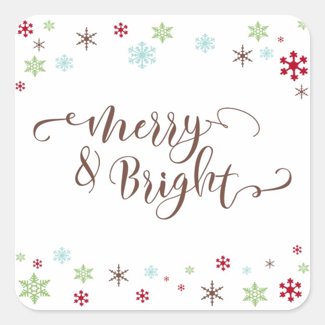Sticker Carré Snowflake Whimsy Merry & Bright, Typographie Brown (Devant)