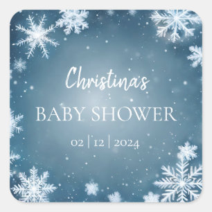 Sticker Carré Snowflake Winter Wonderland Baby shower Bleu