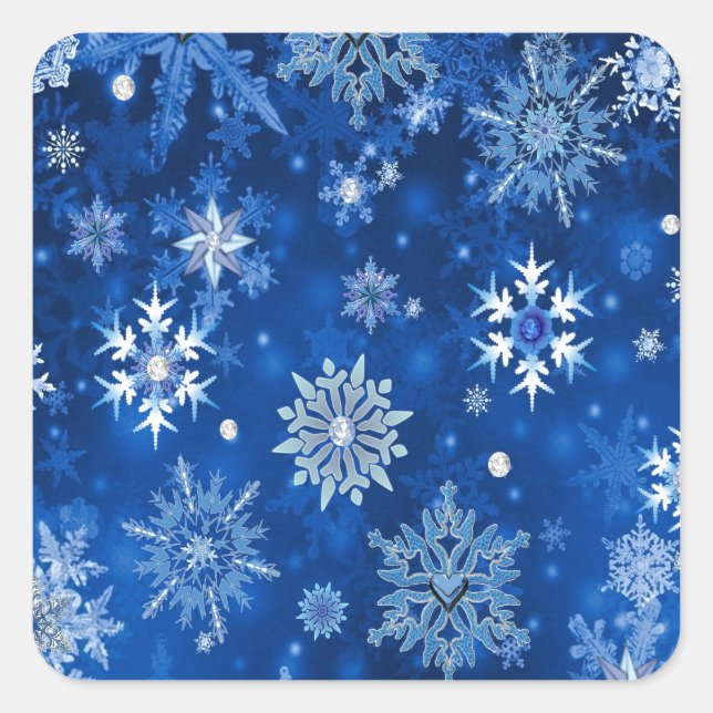 Sticker Carré Snowflakes de Noël Bleu et argent (Devant)