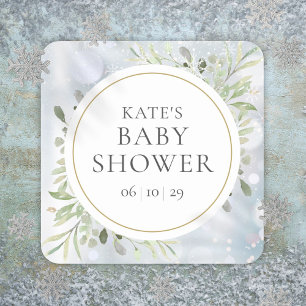 Sticker Carré Snowflakes hiver Aquarelle Baby shower verdoyant