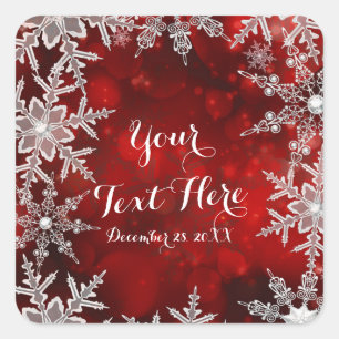 Sticker Carré Snowflakes hiver Red Holiday Party Favoriser