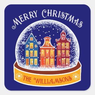 Sticker Carré Snowglobe Village Amsterdam Noël
