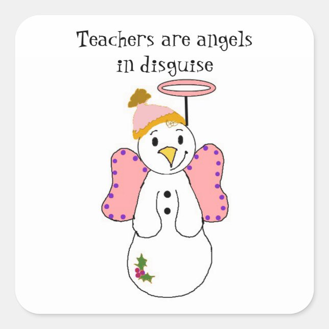 Sticker Carré Snowman Angel Avec Enseignant Dit (Devant)