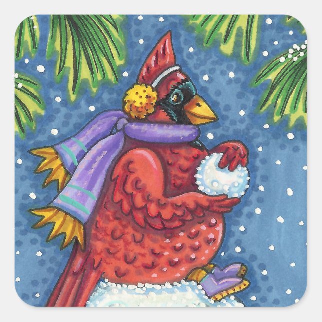STICKER CARRÉ SNOWMAN BODYGUARD, CHRISTMAS CARDINAL REDBIRD (Devant)